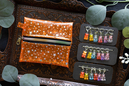 Vinyl Pouch and Gummy Bear Stitch Marker Set