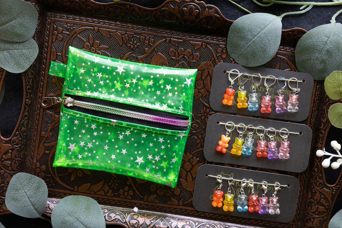 Vinyl Pouch and Gummy Bear Stitch Marker Set